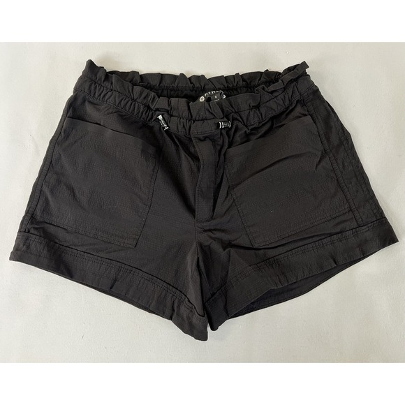 Athleta Trekkie Paper Bag Shorts Womens‎ Size 0 Black Zip Pockets - Picture 1 of 7